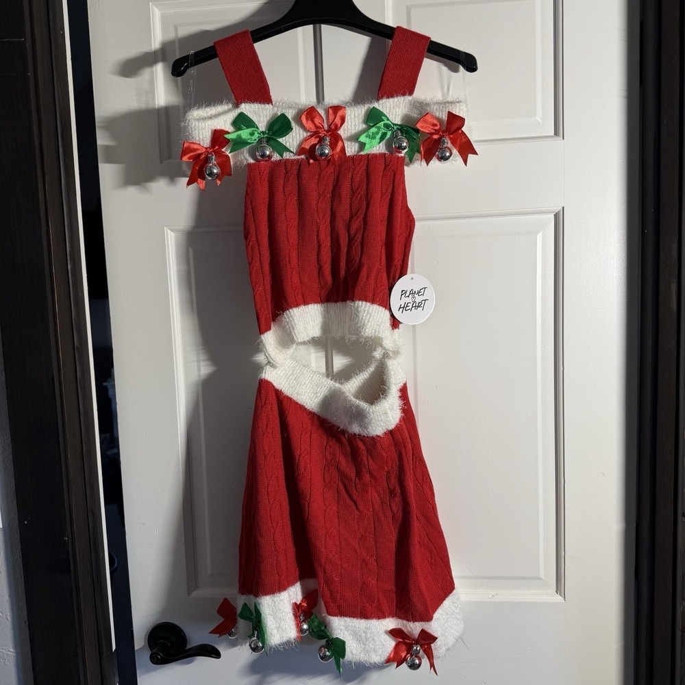 PLANET HEART Women's Ugly Christmas Knit 2 pc Set / Bows,‎ Ornaments / Size S